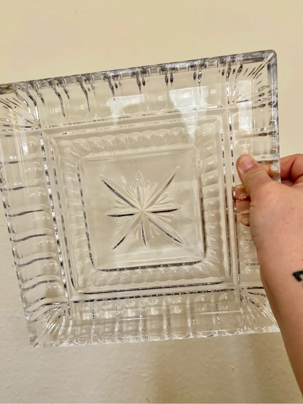 Waterford Crystal Clear Cut-Glass Square Serving Platter 10”